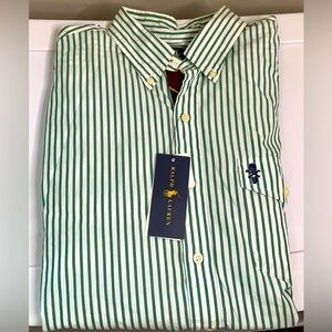 New w/Tag Mens Ralph Lauren Green Pinstriped Long Sleeve Button Down Shirt Sz L